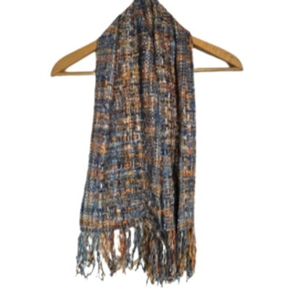 Vtg Unique Hand Woven Silk Ribbon Neck Scarf Fringe Winter Casual Fashion Artsy